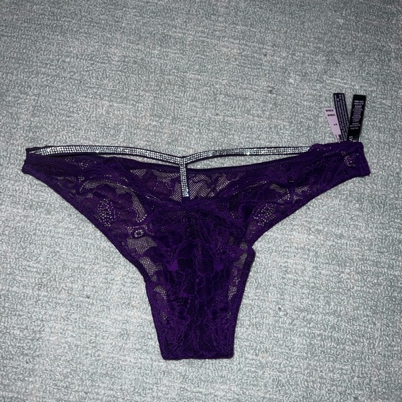 New Victoria's Secret rhinestone Brazilian lace panty small shine strap sexy - Picture 3 of 7